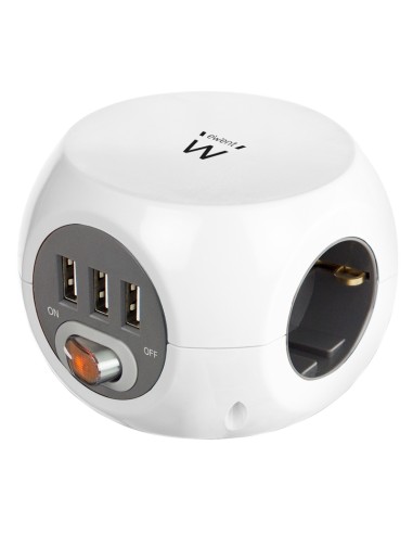 Ewent EW3939 REGLETA CUBO 3 TOMAS 3 USB BLANCO