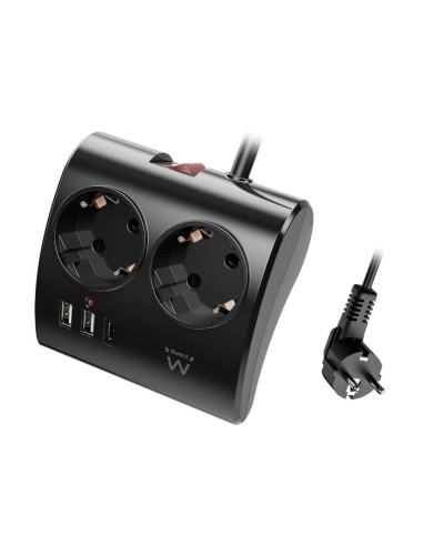 EWENT EW3871 Regleta 2 Shucko 2 Usb A 1 Usb C Neg