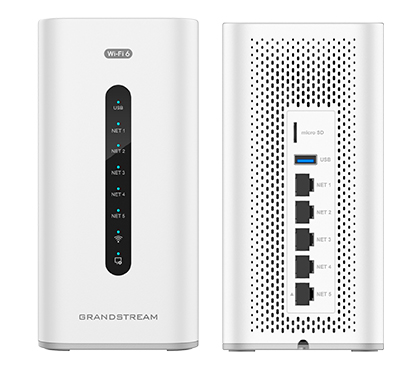 Grandstream GCC6010W Solución todo en uno:VPN router,firewall,IP PBX y AP Wifi6.Puertos config. LAN/WAN(max.3 WAN):5xGbE.2x2:2 MU-MIMO 2,4Ghz y 3x3:3 MU-MIMO 5Ghz.3 antenas internas.VPN rout