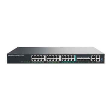 Grandstream GCC6021 Solución todo en uno: VPN router, firewall,IP PBX y switch. Puertos configurables LAN/WAN 4x 10G SFP+, 8x 2.5G, 16x GbE, max 5x WAN ports, 24x PoE-Out; VPN 1.3Gbps, IDS/I
