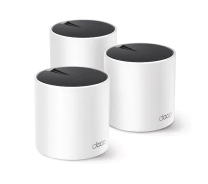 TP-Link Deco X55(3-pack) AX3000 Whole Home Mesh Wi-Fi 6 System SPEED: 574 Mbps at 2.4 GHz + 2402 Mbps at 5 GHz SPEC: Internal Antennas, 3× Gigabit Ports (WAN/LAN auto-sensing), HE160 for 5 GHz FEATURE