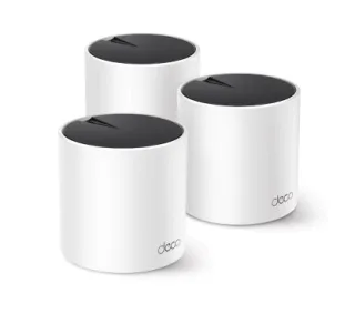 TP-Link Deco X55(3-pack) AX3000 Whole Home Mesh Wi-Fi 6 System SPEED: 574 Mbps at 2.4 GHz + 2402 Mbps at 5 GHz SPEC: Internal Antennas, 3× Gigabit Ports (WAN/LAN auto-sensing), HE160 for 5 G