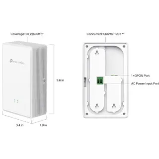TP-Link EAP625GP-Wall Omada AX1800 Wall-Plate Dual-Band Wi-Fi 6 GPON Access Point PORT: 1×SC/UPC GPON+2×1G RJ45 Port(One support Poe Out)+1×RJ11 Port SPEED:574Mbps at 2.4 GHz + 1201 Mbps at