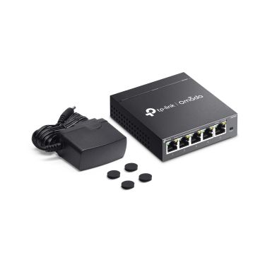TP-Link ES205G Omada 5-Port Gigabit Easy Managed Switch PORT: 5× Gigabit RJ45 Ports SPEC: Desktop Steel Case FEATURE: Integration with Omada SDN Controller, Flow Control, Loopback Detection, Port Isolation, Port Mirroring, LAG, VL