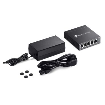 TP-Link ES205GP Omada 5-Port Gigabit Easy Managed Switch with 4-Port PoE+ PORT: 4× Gigabit PoE+ Ports, 1× Gigabit Non-PoE Ports SPEC: 802.3at/af, 65 W PoE Power, Desktop Steel Case and Fanless FEATURE: Integration with Omada SDN C