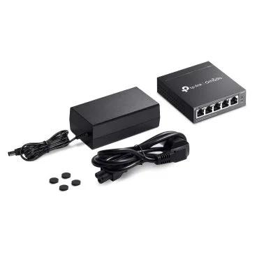 TP-Link ES205GP Omada 5-Port Gigabit Easy Managed Switch with 4-Port PoE+ PORT: 4× Gigabit PoE+ Ports, 1× Gigabit Non-PoE Ports SPEC: 802.3at/af, 65 W PoE Power, Desktop Steel Case and Fanless FEATURE: Integration with Omada SDN C