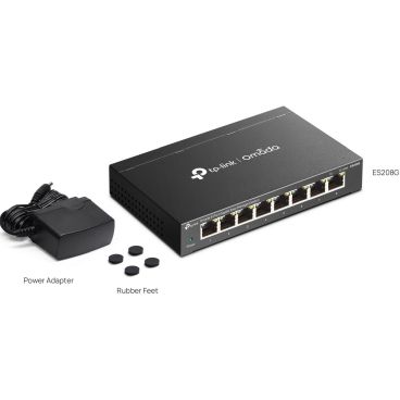 TP-Link ES208G - Switch Smart Serie Omada, 8x Puertos Gbps, Sobremesa y Mural, Carcasa Metálica, Sin Ventilador