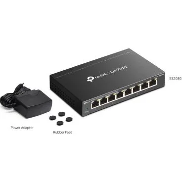 TP-Link ES208G - Switch Smart Serie Omada, 8x Puertos Gbps, Sobremesa y Mural, Carcasa Metálica, Sin Ventilador