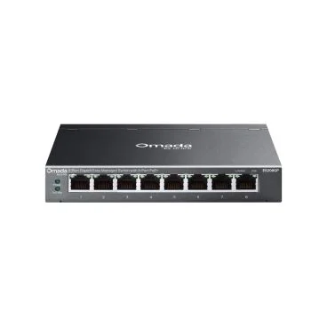 TP-Link ES208GP Omada 8-Port Gigabit Easy Managed Switch with 8-Port PoE+ PORT: 8× Gigabit PoE+ Ports SPEC: 802.3at/af, 64 W PoE Power, Desktop Steel Case and Fanless FEATURE: Centralized Management by Omada SDN Controller, Omada
