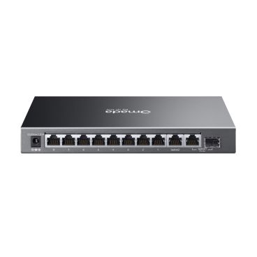 TP-Link ES210GP Omada 10-Port Gigabit Easy Managed Switch with 8-Port PoE+ PORT: 8× Gigabit PoE+ Ports, 1x Gigabit Non-PoE Ports, 1× Combo Gigabit RJ45/SFP Port SPEC: 802.3at/af, 63 W PoE Power, Desktop Steel Case and Fanless FEA