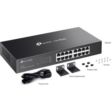 TP-Link ES216G - Switch Gestionable Layer 2 Serie Omada, 16x Puertos Gbps, Sobremesa y Rack, Carcasa Metálica, Sin Ventilador