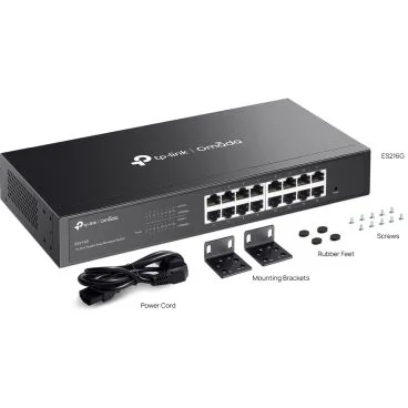 TP-Link ES216G - Switch Gestionable Layer 2 Serie Omada, 16x Puertos Gbps, Sobremesa y Rack, Carcasa Metálica, Sin Ventilador