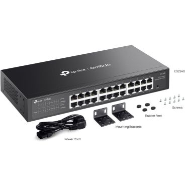 TP-Link ES224G Omada 24-Port Gigabit Easy Managed Switch PORT: 24× Gigabit RJ45 Ports SPEC: 1U 13-inch Rack-mountable Steel Case FEATURE: Integration with Omada SDN Controller and Omada Cloud Essentials, Flow Control, Loopback Det