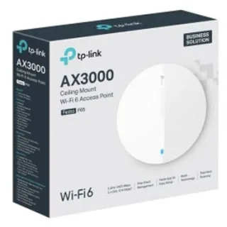TP-Link Festa F65 AX3000 Ceiling Mount Dual-Band Wi-Fi 6 Access Point PORT:1× Gigabit RJ45 PortSPEED:574Mbps at 2.4 GHz + 2402 Mbps at 5 GHzFEATURE: 802.3at POE and 12V DC, 2×Internal Antenn