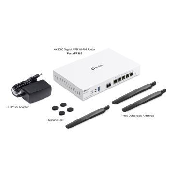 TP-Link Festa FR365 AX3000 Wi-Fi 6 Gigabit VPN Router PORT: 1× Gigabit SFP WAN/LAN Port, 1× Gigabit RJ45 WAN Port, 4× Gigabit WAN/LAN RJ45 Ports, 1× USB 3.0 SPEED: 574Mbps at 2.4 GHz + 2402 Mbps at 5 GHz (HE160) FEATURE: Support O