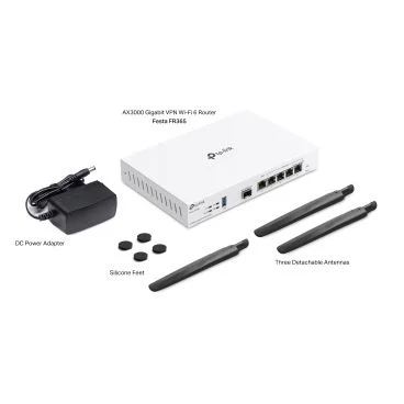 TP-Link Festa FR365 AX3000 Wi-Fi 6 Gigabit VPN Router PORT: 1× Gigabit SFP WAN/LAN Port, 1× Gigabit RJ45 WAN Port, 4× Gigabit WAN/LAN RJ45 Ports, 1× USB 3.0 SPEED: 574Mbps at 2.4 GHz + 2402 Mbps at 5 GHz (HE160) FEATURE: Support O