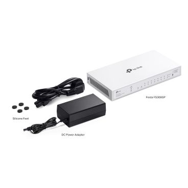 TP-Link Festa FS310GP 10-Port Gigabit Smart Switch with 8-Port PoE+ PORT: 8× Gigabit PoE+ Ports, 2× Gigabit SFP Slots SPEC: 802.3af/at, 61 W PoE Power, Desktop Steel Case FEATURE: Integration with Festa Cloud-Based Controller, 80