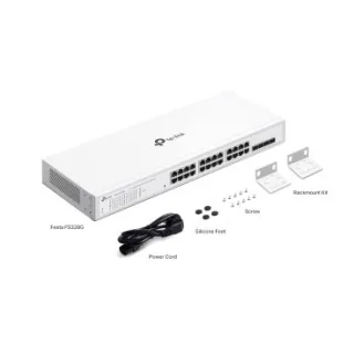 TP-Link Festa FS328G 24-Port Gigabit Smart Switch with 4 SFP Slots PORT: 24× Gigabit RJ45 Ports, 4× Gigabit SFP Slots SPEC: 1U 19-inch Rack-mountable Steel Case FEATURE: Integration with Fes