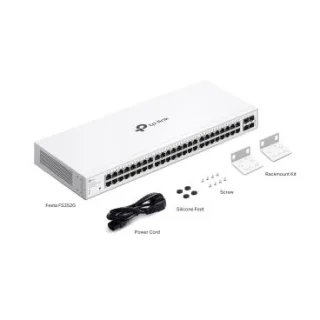 TP-Link Festa FS352G 48-Port Gigabit Smart Switch with 4 SFP Slots PORT: 48× Gigabit RJ45 Ports, 4× Gigabit SFP Slots SPEC: 1U 19-inch Rack-mountable Steel Case FEATURE: 802.1Q VLAN, STP/RST