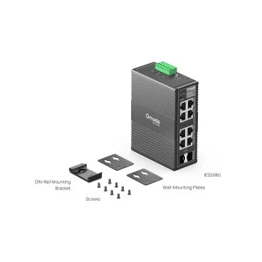 TP-Link IES208G - Switch Industrial Gestionable L2 Omada, 8 Puertos (6 Puertos RJ45 1Gbps + 2 Puertos Combo RJ45/SFP 1Gbps), Temperatura de Funcionamiento de -40º a 75º, Carril DIN
