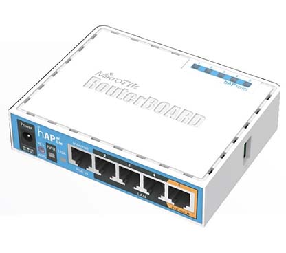 Mikrotik RB/952UI5AC2ND ( hAP ac lite ) with 650MHz CPU, 64MB RAM, 5xLAN, built-in 2.4Ghz 802.11b/g/n two chain wireless with i