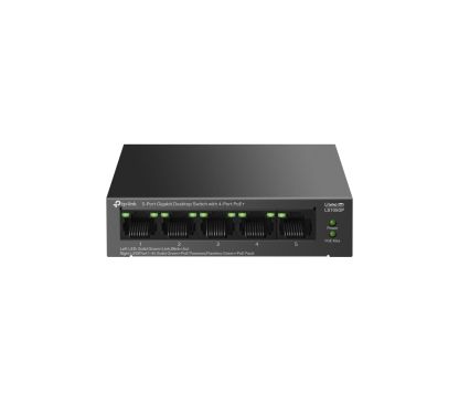 TP-Link LS105GP Switch Gigabit de sobremesa de 5 puertos con PoE+ de 4 puertos PUERTO: 4× puertos Gigabit PoE+, 1× puerto Gigabit no PoE ESPECIFICACIÓN: 802.3af/at, 65 W de alimentación PoE, carcasa