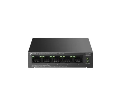 TP-Link LS105GP Switch Gigabit de sobremesa de 5 puertos con PoE+ de 4 puertos PUERTO: 4× puertos Gigabit PoE+, 1× puerto Gigabit no PoE ESPECIFICACIÓN: 802.3af/at, 65 W de alimentación PoE, carcasa