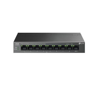 TP-Link LS109P Switch de sobremesa de 9 puertos 10/100 Mbps con PoE+ de 8 puertos PUERTOS: 8× 10/100 Mbps PoE+, 1× 10/100 Mbps sin PoE ESPECIFICACIÓN: 802.3at/af, 63 W de potencia PoE, carcasa de acer