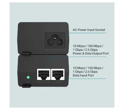 TP-Link POE260S Omada 2.5G PoE+ Injector AdapterPORT: 1× 2.5G PoE Port, 1× 2.5G Non-PoE PortSPEC: 802.3at/af Compliant, Data and Power Carried over The Same Cable Up to 100 Meters, Plastic Case, Poc