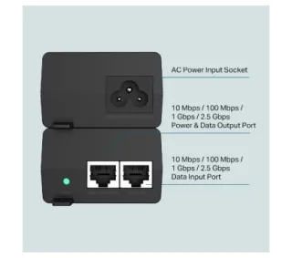 TP-Link POE260S Omada 2.5G PoE+ Injector AdapterPORT: 1× 2.5G PoE Port, 1× 2.5G Non-PoE PortSPEC: 802.3at/af Compliant, Data and Power Carried over The Same Cable Up to 100 Meters, Plastic C