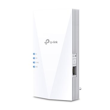 TP-Link RE500X AX1500 Wi-Fi 6 Range Extender SPEED: 300 Mbps at 2.4 GHz + 1201 Mbps at 5 GHz SPEC: 2 × Internal Antennas, 1 × Gigabit Port, 1024 QAM, Wall Plugged FEATURE: Tether App, WPS, Intelligent Signal Light, Access Control,