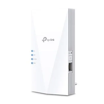 TP-Link RE500X AX1500 Wi-Fi 6 Range Extender SPEED: 300 Mbps at 2.4 GHz + 1201 Mbps at 5 GHz SPEC: 2 × Internal Antennas, 1 × Gigabit Port, 1024 QAM, Wall Plugged FEATURE: Tether App, WPS, Intelligent Signal Light, Access Control,