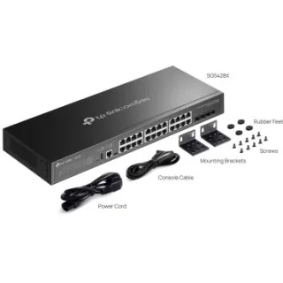 TP-Link SG5428X Omada 24-Port Gigabit Stackable Lite L3 Managed Switch with 4 10G Slots PORT: 24× Gigabit RJ45 Ports, 4× 10G SFP+ Slots, RJ45/USB Type C Console Port, 1× USB2.0 Port SPEC: 1U