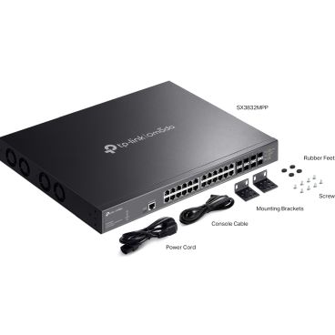 TP-Link SX3832MPP Omada 32-Port multigigabit 10GE L2+ Managed Switch with 24-Port PoE++ PORT: 24× 10G RJ45 PoE++ Ports, 8× 10G SFP+ Slots, RJ45/USB Type C Console Port SPEC: 802.3bt/at/af (u