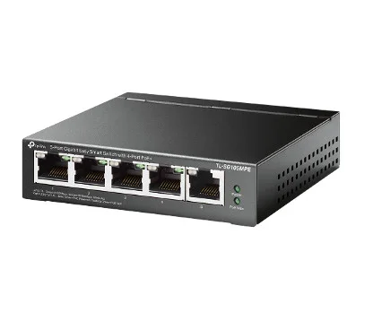 TP-Link TL-SG105MPE 5-Port Gigabit Easy Smart Switch with 4-Port PoE+PORT: 4× Gigabit PoE+ Ports, 1× Gigabit Non-PoE PortsSPEC