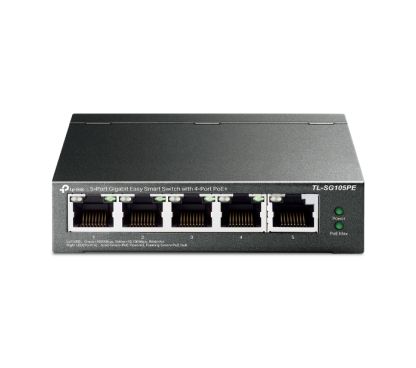 TP-Link TL-SG105PE 5-Port Gigabit Easy Smart Switch with 4-Port PoE+ PORT: 4× Gigabit PoE+ Ports, 1× Gigabit Non-PoE Ports SPEC: