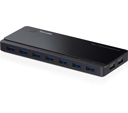 TP-Link UH720 Concentrador de 7 puertos USB 3.0 con 2 puertos de carga de corriente (2,4 A máx), Diseño de escritorio, adaptador
