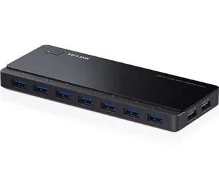 TP-Link UH720 Concentrador de 7 puertos USB 3.0 con 2 puertos de carga de corriente (2,4 A máx), Diseño de escritorio, adaptador