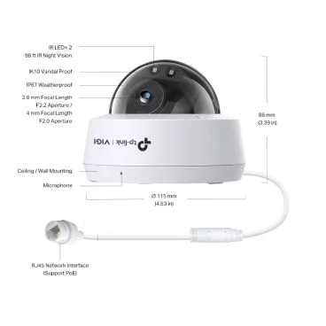 TP-Link VIGI VIGI C230I(4mm) 3MP Dome Network CameraSPEC:H.265+/H.265/H.264+/H.264, 1/2.8 inches Progressive Scan CMOS, Color/0.01 [email protected], 0 Lux with IR, 25fps/30fps ( 2304x1296, 2048x1280, 1920x10