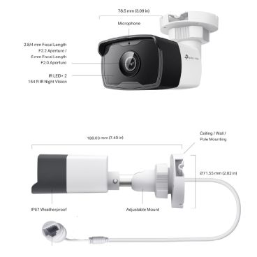 TP-Link VIGI VIGI C320I(6mm) 2MP Outdoor Bullet Network CameraSPEC: H.265+/H.265/H.264+/H.264, 1/3 inches Progressive Scan CMOS, Color/0.01 [email protected], 0 Lux with IR, 25fps/30fps (192