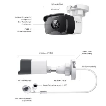 TP-Link VIGI VIGI C330I(2.8mm) 3MP Outdoor Bullet Network CameraSPEC: H.265+/H.265/H.264+/H.264, 1/2.8 inches Progressive Scan CMOS, Color/0.01 [email protected], 0 Lux with IR, 25fps/30fps (2304x1296,2048x128