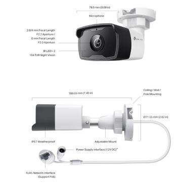 TP-Link VIGI VIGI C340I(4mm) 4MP Outdoor Bullet Network Camera SPEC: H.265+/H.265/H.264+/H.264, 1/3" Progressive Scan CMOS, Color/0.01 [email protected], 0 Lux with IR, 25fps/30fps (2560x144