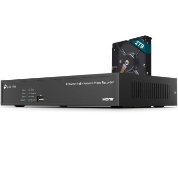 TP-Link VIGI VIGI NVR1004H-4P-2TB 4 Channel PoE Network Video Recorder- Built in 2TB HDD SPEC: H.265+/H.265/H.264+/H.264, Up to 8MP resolution, Decoding capability/4-ch @4MP,80 Mbps Incoming