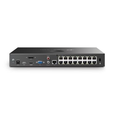 TP-Link VIGI VIGI NVR2016H-16P 16 Channel PoE+ Network Video Recorder Spec:4K HDMI Video Output & 16MP Decoding Capacity; 24/7 Continuous Recording; 16-Channel Real-Time Live View; 16-Channel Simultaneous Playback; H.265+; ONVIF E