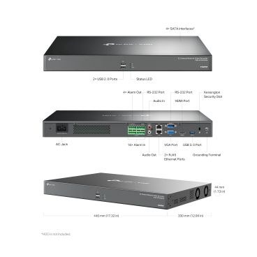 TP-Link VIGI VIGI NVR4032H 32 Channel Network Video Recorder SPEC: H.265+/H.265/H.264+/H.264, Up to 8MP resolution, Decoding capability/16-ch @2MP, 320 Mbps Incoming Bandwidth(up to 32 channels), 4× SATA Interface(up to 40 TB), 2×