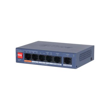 Dahua DH-CS4006-4GT-60-V2 - Switch Gestionable Layer 2, 6 Puertos (4x Gigabit PoE++ y 2x Gigabit Uplink), PoE: 4x PoE++, Hi-PoE hasta 250m. y Budget 60W, Sobremesa o Pared