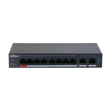 Dahua DH-CS4010-8ET2GT-110 - Switch Gestionable Layer 2, 10 Puertos (8x 10/100Mbps PoE+ y 2x 1GE), PoE: 1 Puerto PoE++ y 7x PoE+, Budget 110W, Distancia Hi-PoE hasta 250 m.