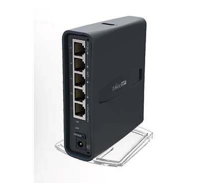 Mikrotik RB/952Ui5ac2nDTC ( hAP ac lite tower (TC) ) with 650MHz CPU, 64MB RAM, 5xLAN, built-in 2.4Ghz 802.11b/g/n two chain wir