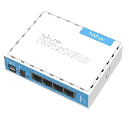 Mikrotik (HAP LITE CLASSIC) RB941-2nD con CPU de 650MHz, 32MB de RAM, 4xLAN, 2.4Ghz 802.11b/g/n 2x2 wireless de doble cadena 802.11b/g/n