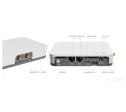 Mikrotik (KNOT LR8 KIT) RB924iR-2nD-BT5&BG77&R11e-LR8 Gateway IoT, 2 puertos 10/100 (PoE In y Out) Wireless doble cadena, Bluetooth y GPS, sin antena Lora integrada